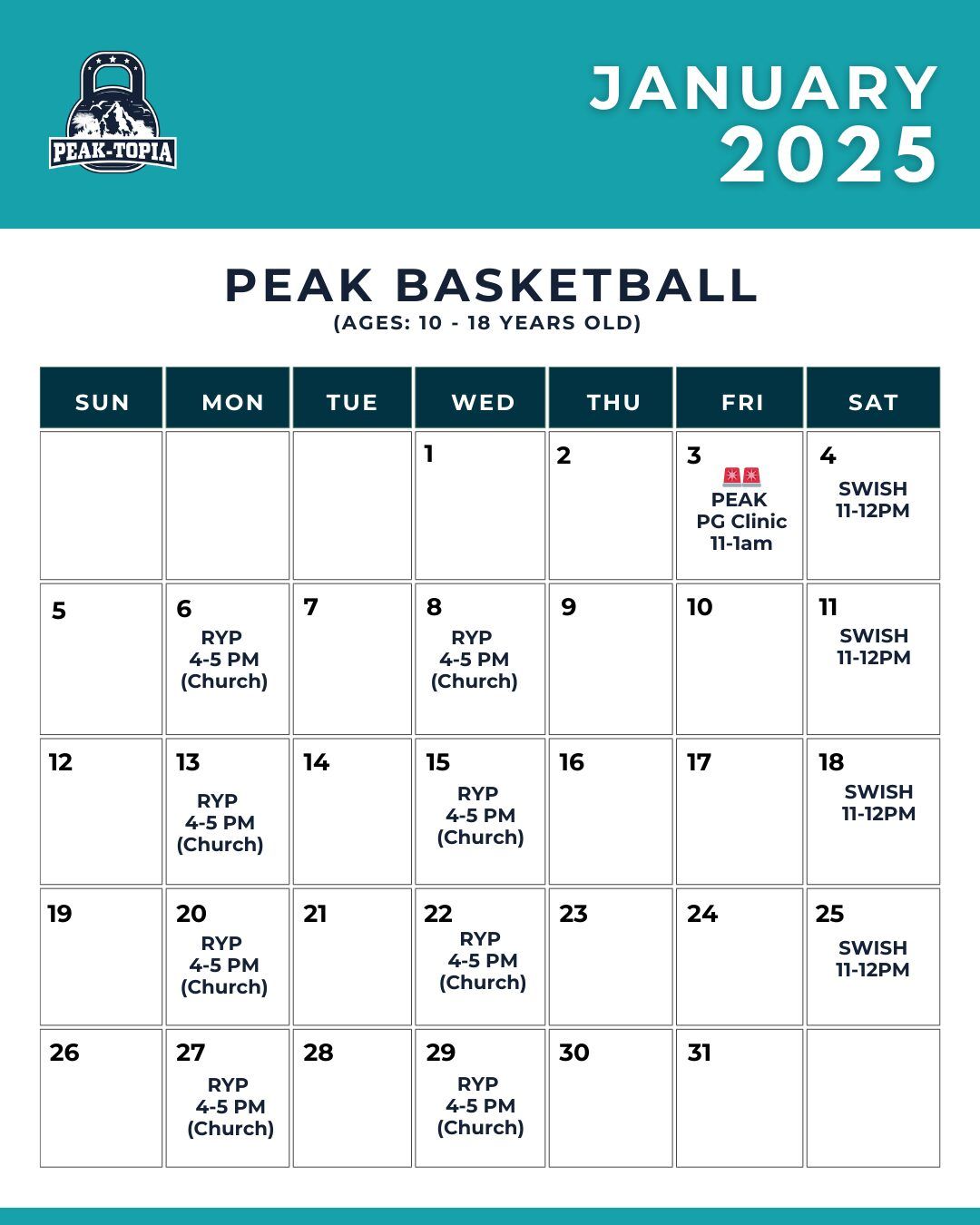 PEAK BASKETBALL CALENDAR 2025