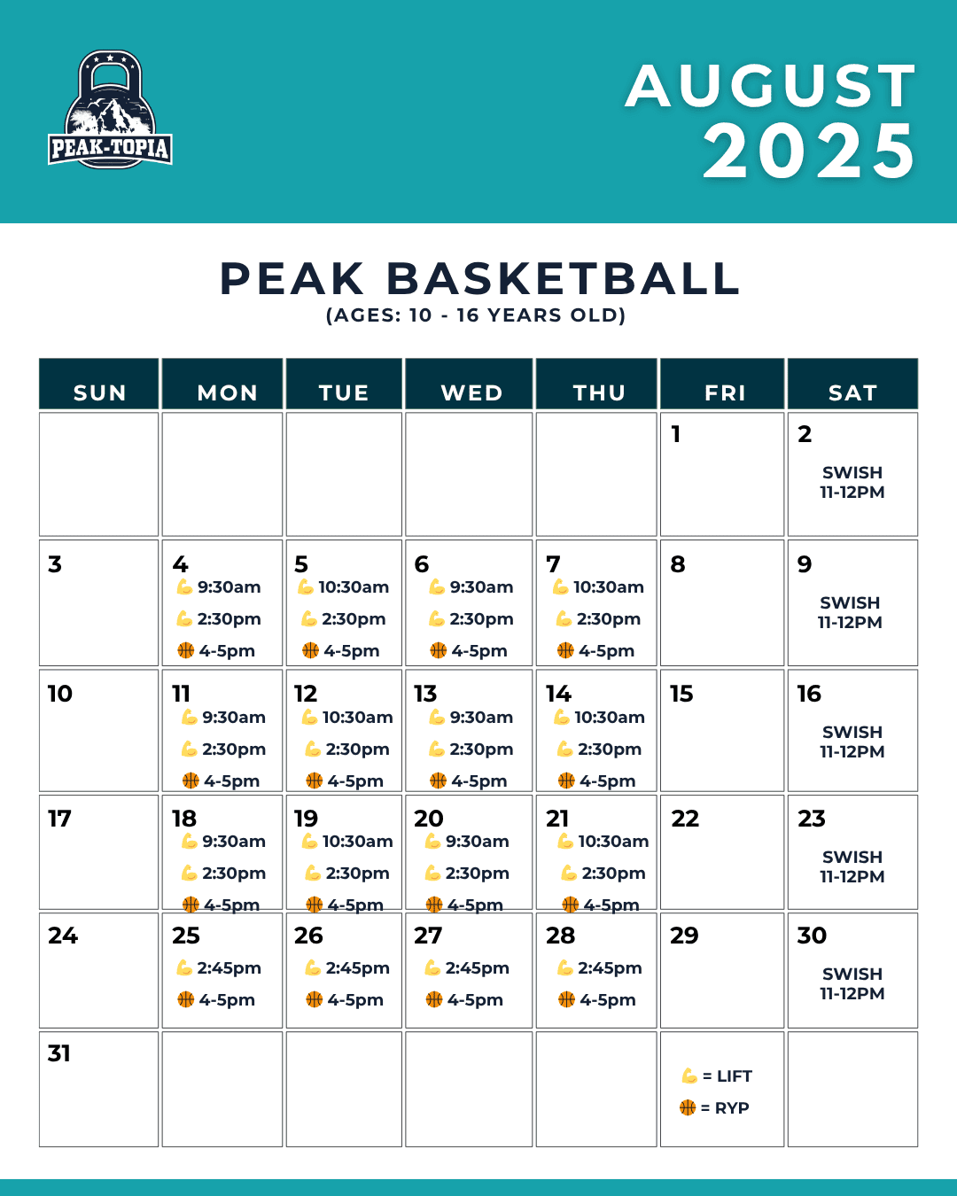 PEAK BASKETBALL CALENDAR 2025